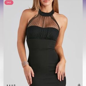 1432- Used once Windsor Colette Formal Swiss dot crepe dress w/ high neckline- L